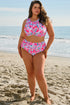 Plus Size Floral Print Twisted High Waist Bikini Set